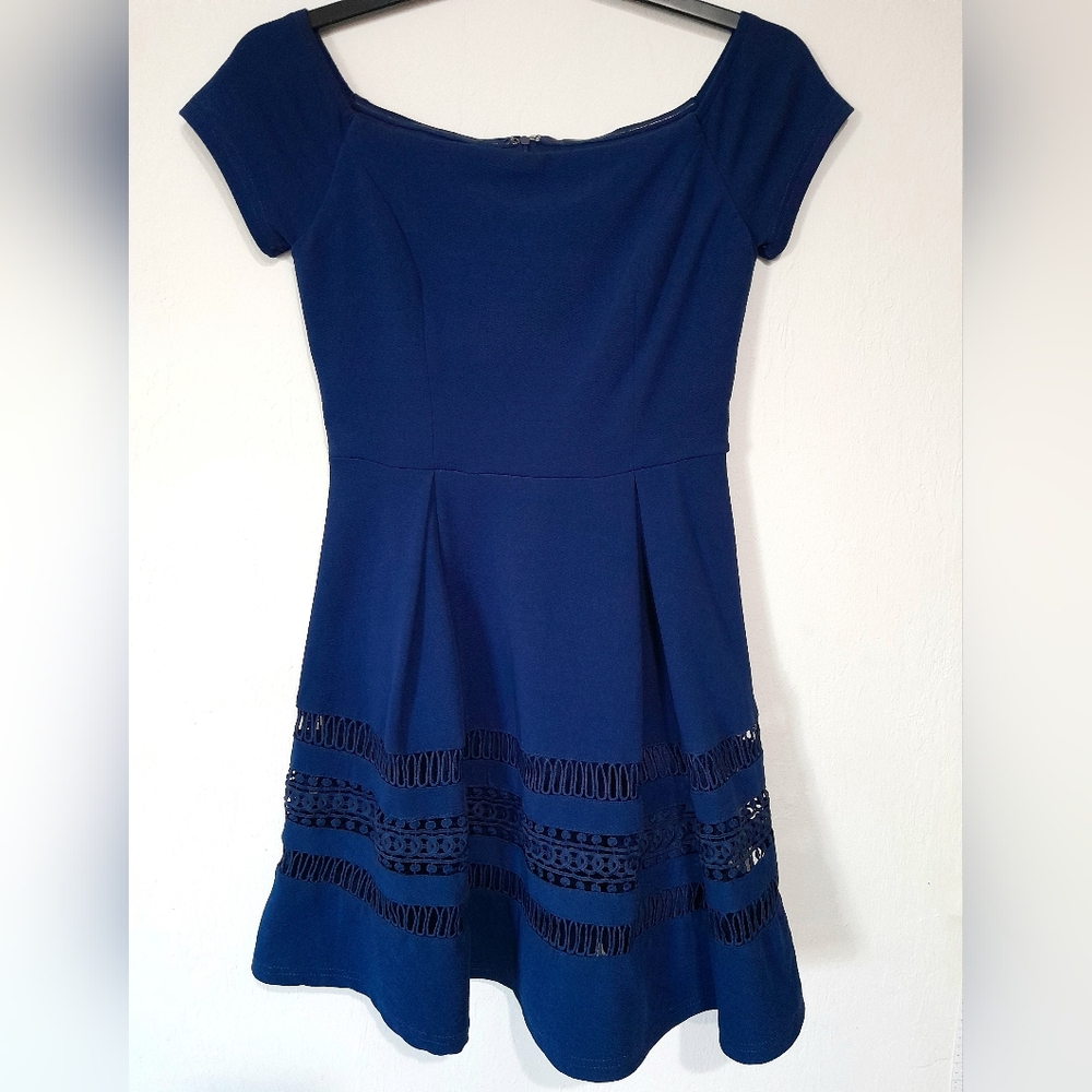 Francesca's Blue Sweetheart Style Mini Dress with Knitted Detail Skirt Medium